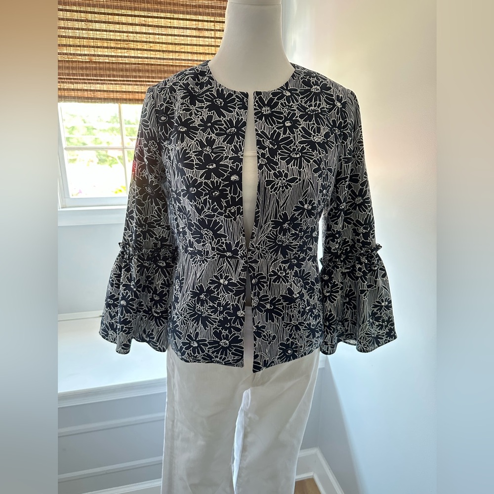 Banana Republic Navy and  Floral Bell Sleeve Jacket
